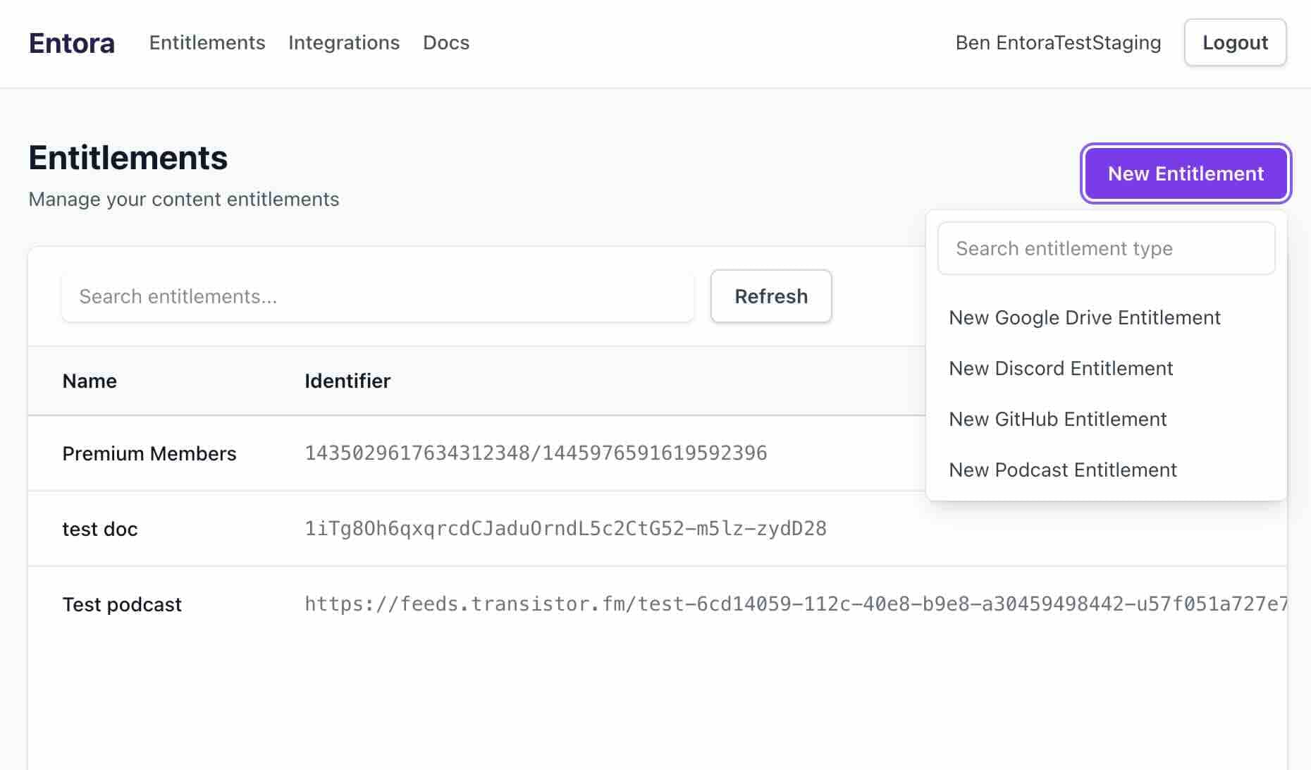Create a new GitHub entitlement