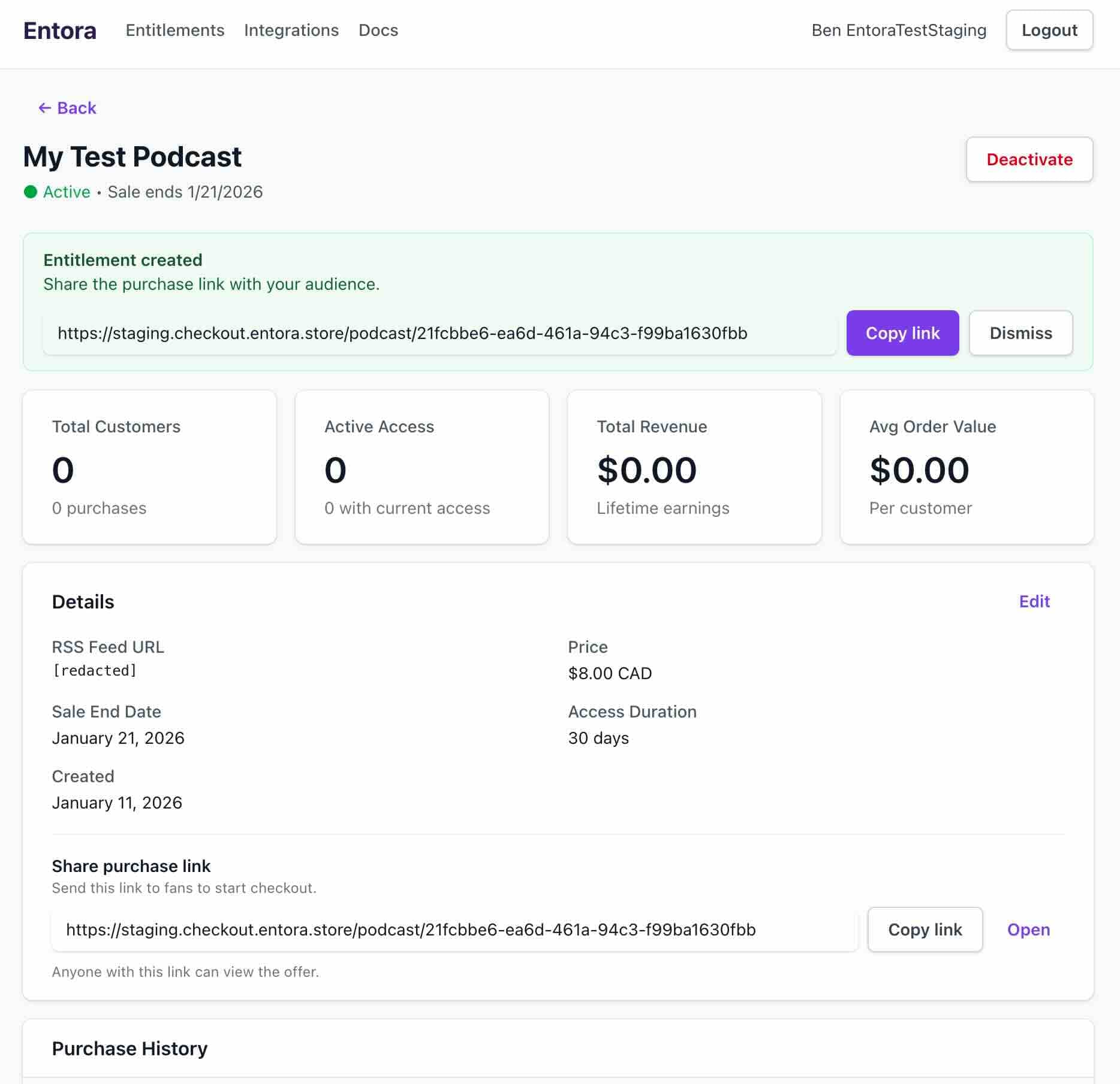 Podcast entitlement activated state
