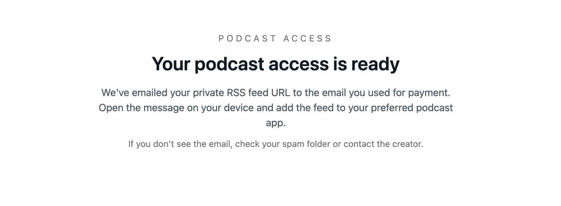Podcast payment confirmation page